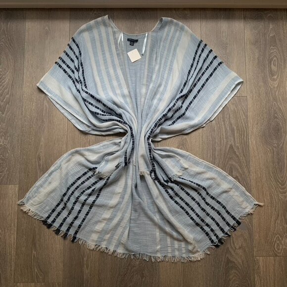 American Eagle Stripe Poncho Cape Wrap Coverup Kimono Blue Open front Y2k 2000s - Picture 6 of 16